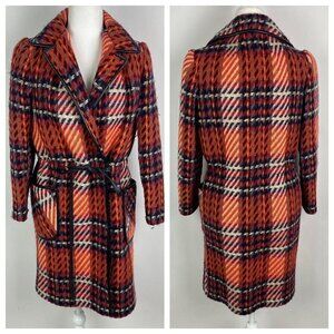 Vintage 60s John Baldwin Coat Red Plaid Leather Wool Trench Overcoat